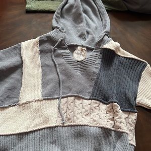 The Urban Hippie Hooded Knit Poncho in Gray & Cream